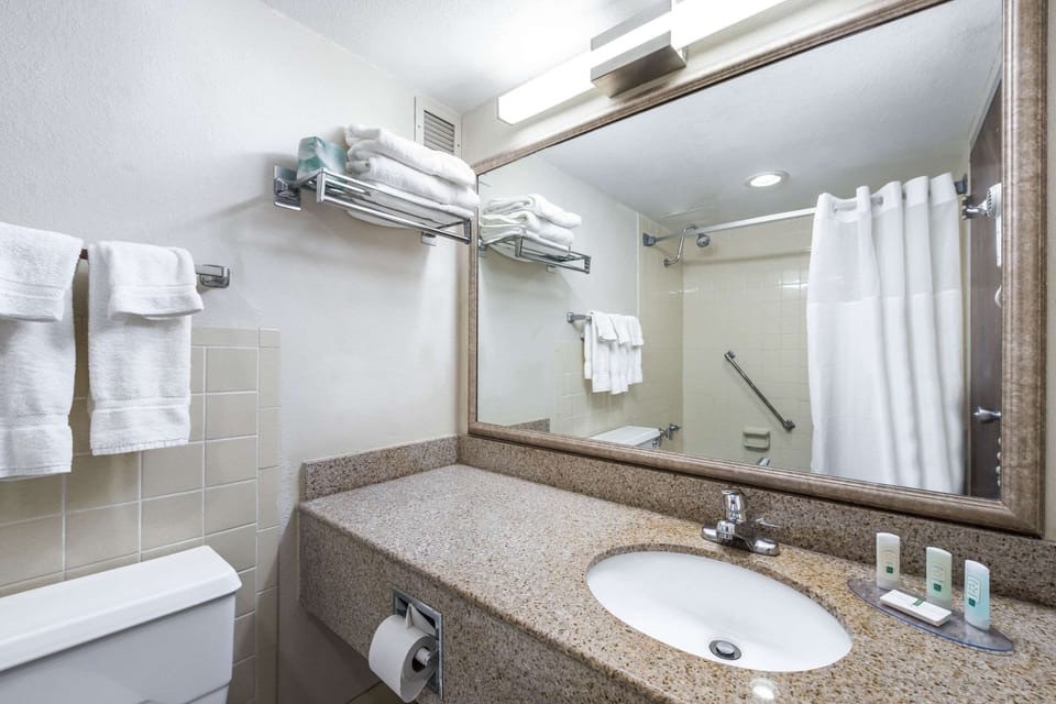 Hydromassage showerhead, free toiletries, hair dryer, towels
