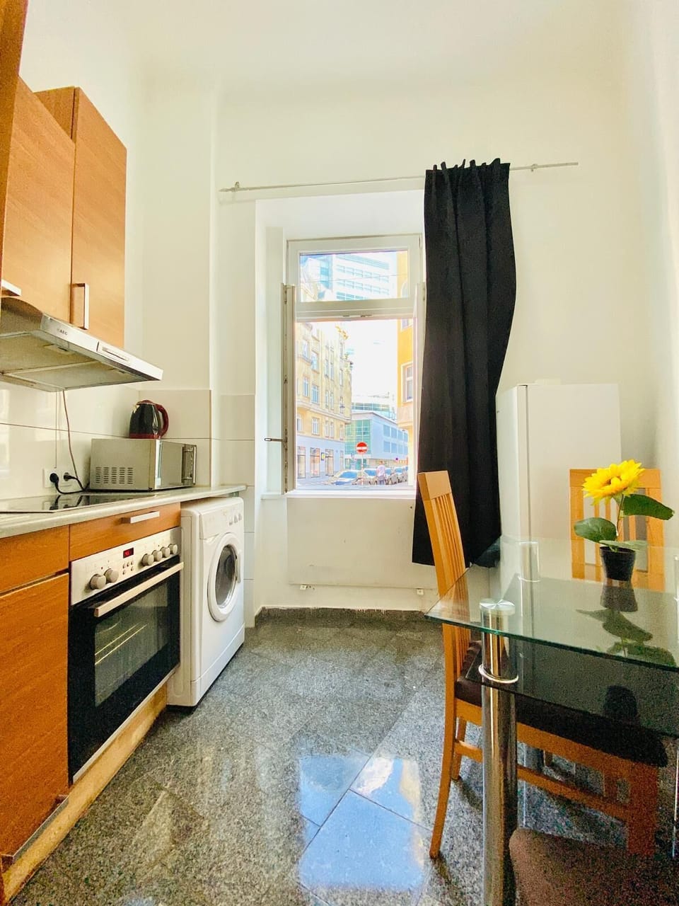 Basic Apartment | Private kitchen | Microwave, oven, stovetop, cookware/dishes/utensils