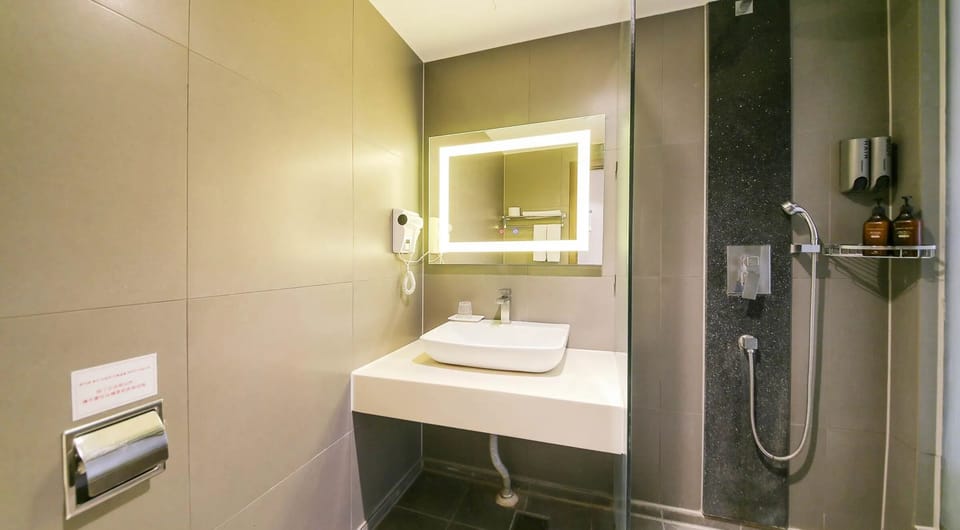 Premium Twin Room | Bathroom | Hair dryer, slippers, towels, soap