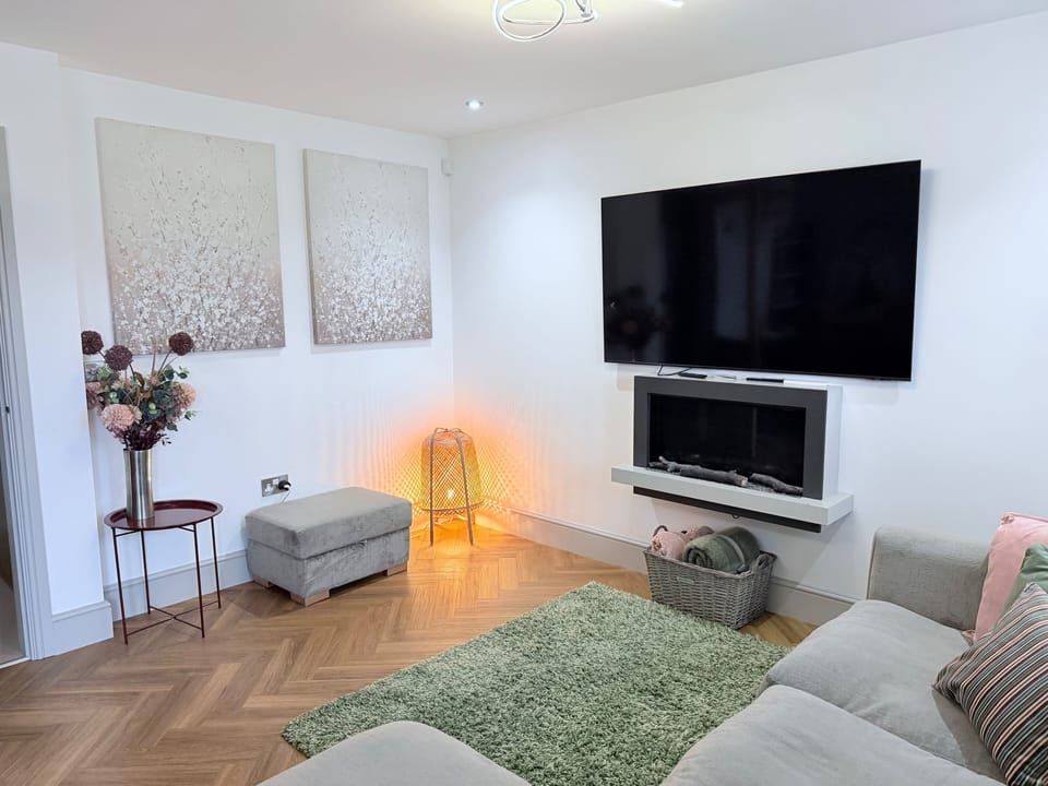 TV, fireplace