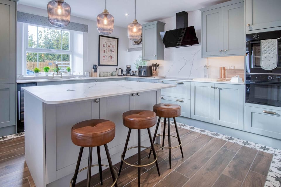 Microwave, oven, highchair, dining tables