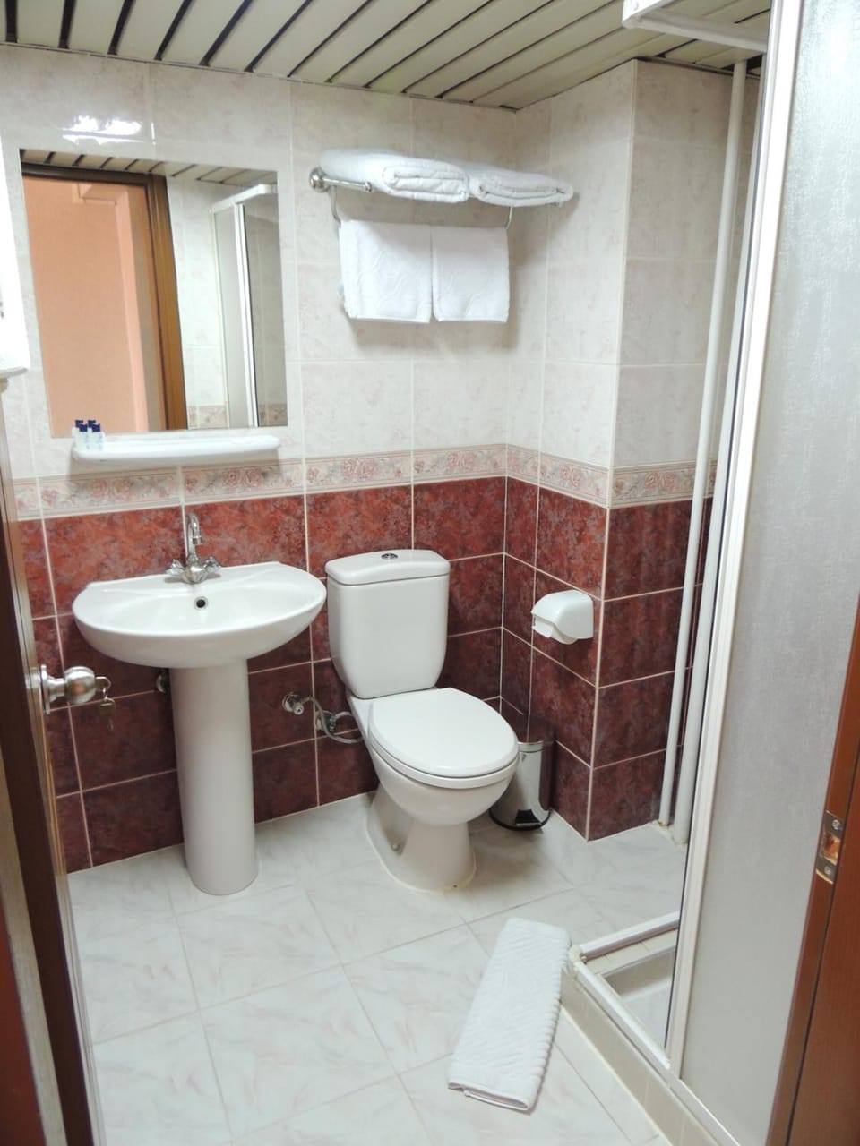 Shower, free toiletries, hair dryer, slippers