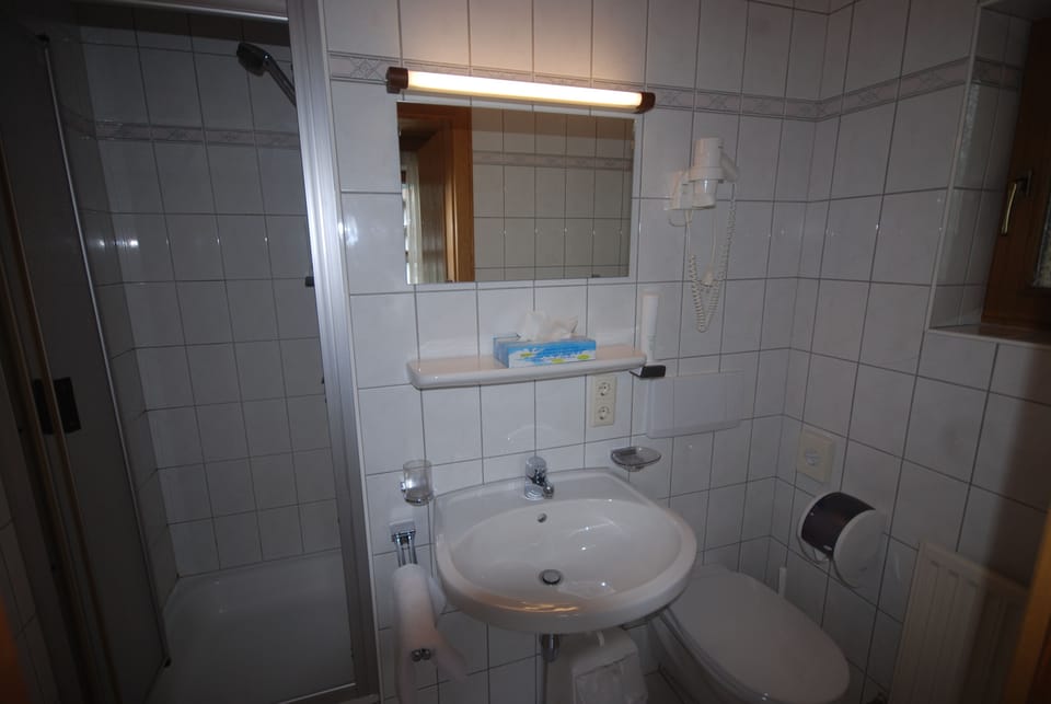 Shower, free toiletries, hair dryer, towels