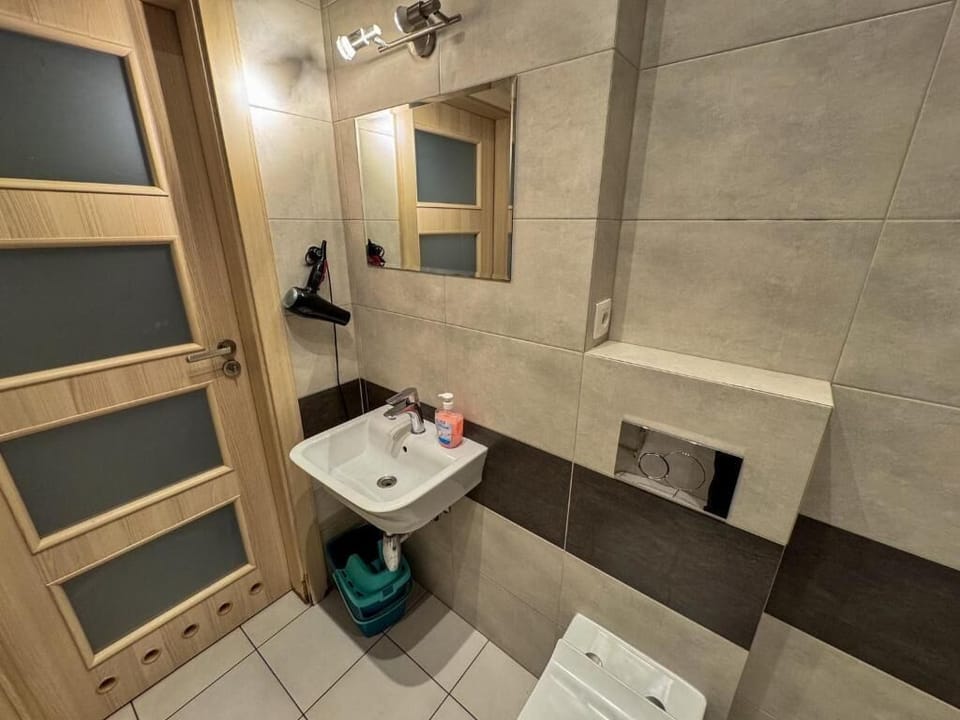 Classic Apartment | Bathroom | Hair dryer, towels, soap, toilet paper
