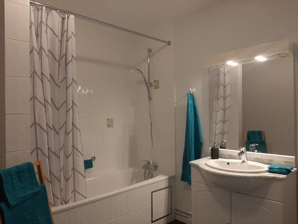 Bathtub, free toiletries, hair dryer, towels