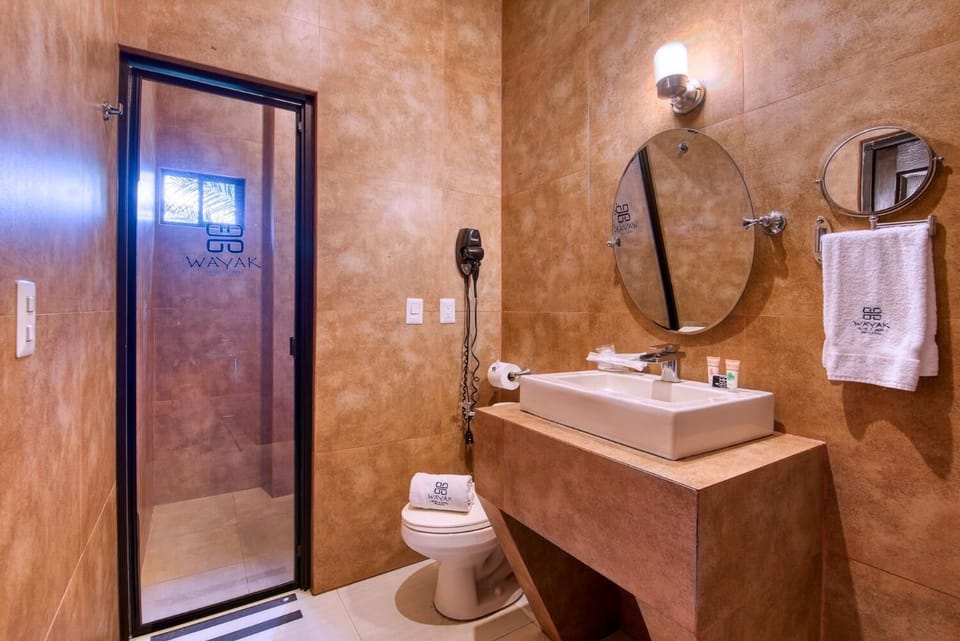 Shower, free toiletries, hair dryer, bathrobes