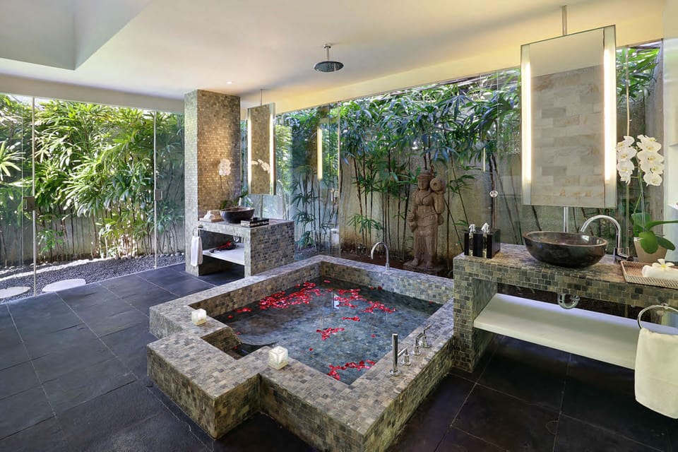 Three Bedroom Ocean View Pool Villa | Bathroom | Separate tub and shower, deep soaking tub, rainfall showerhead