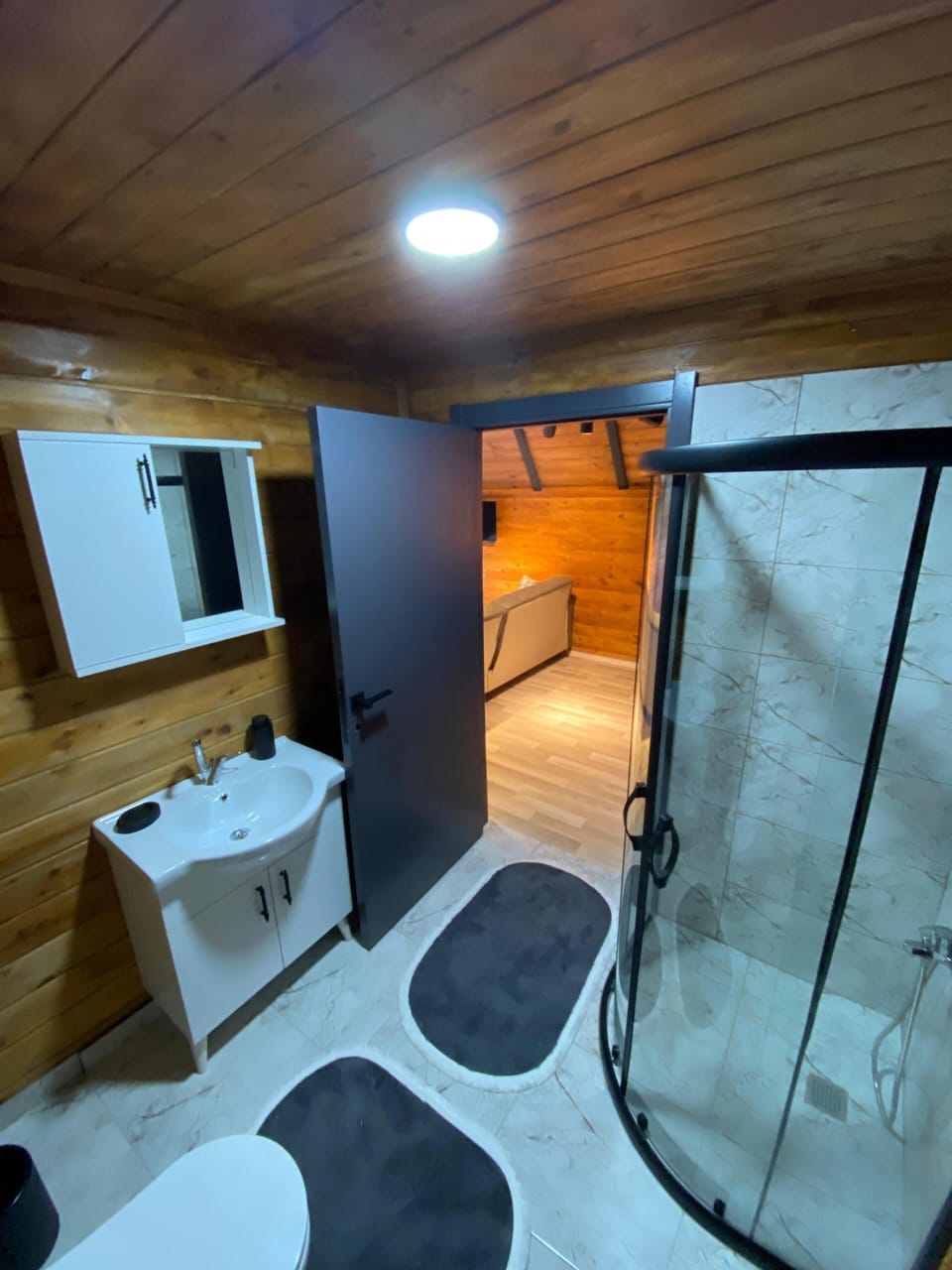 Shower, free toiletries, towels, soap