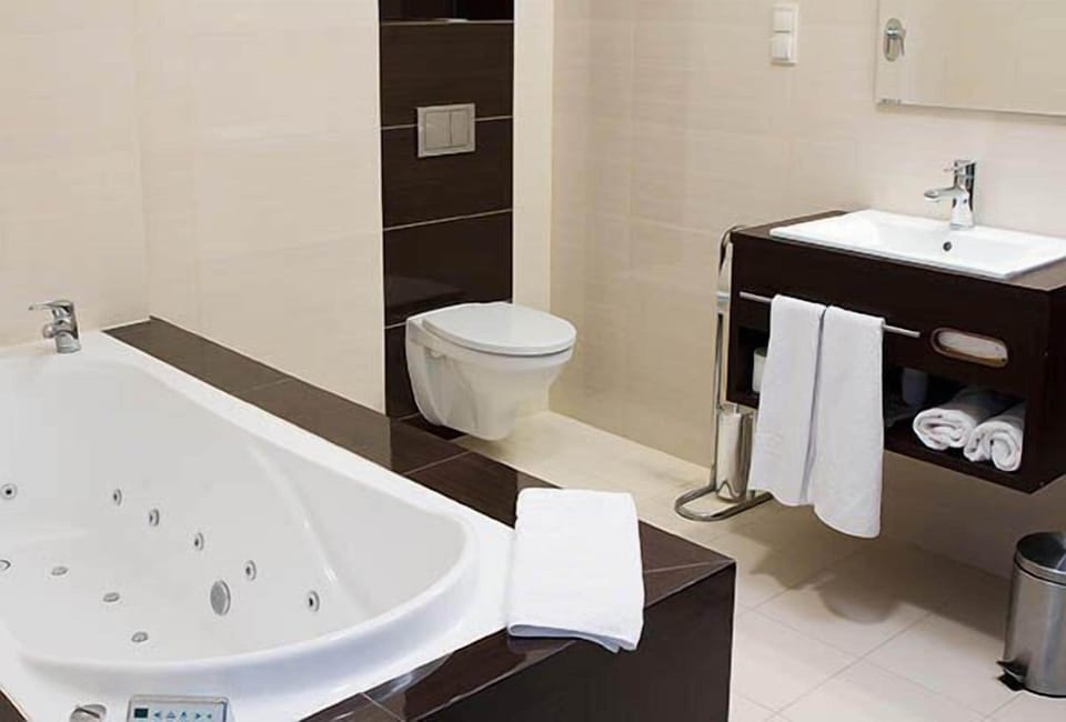 Shower, free toiletries, hair dryer, slippers
