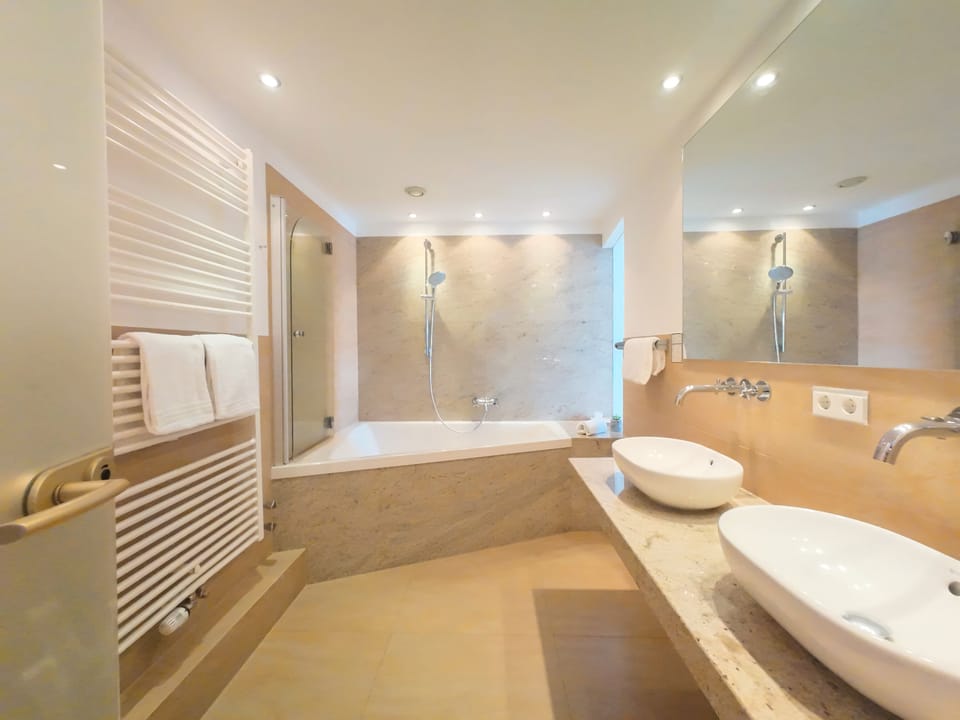 Hair dryer, bidet, towels, soap