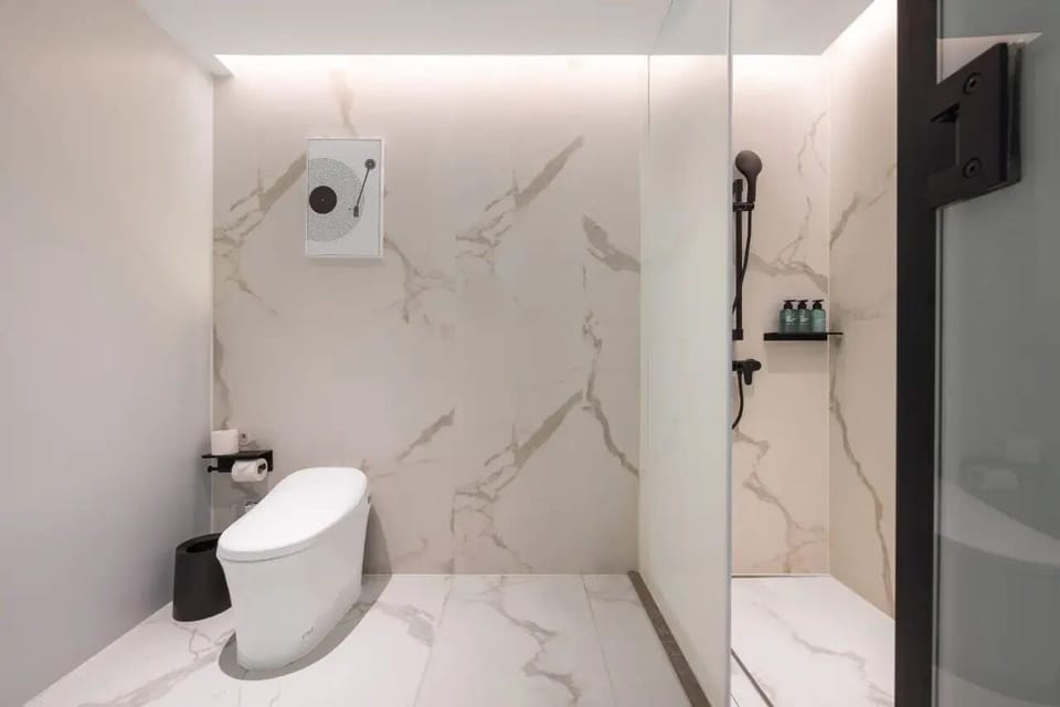 Luxury Twin Room | Bathroom | Shower, hair dryer, towels, soap