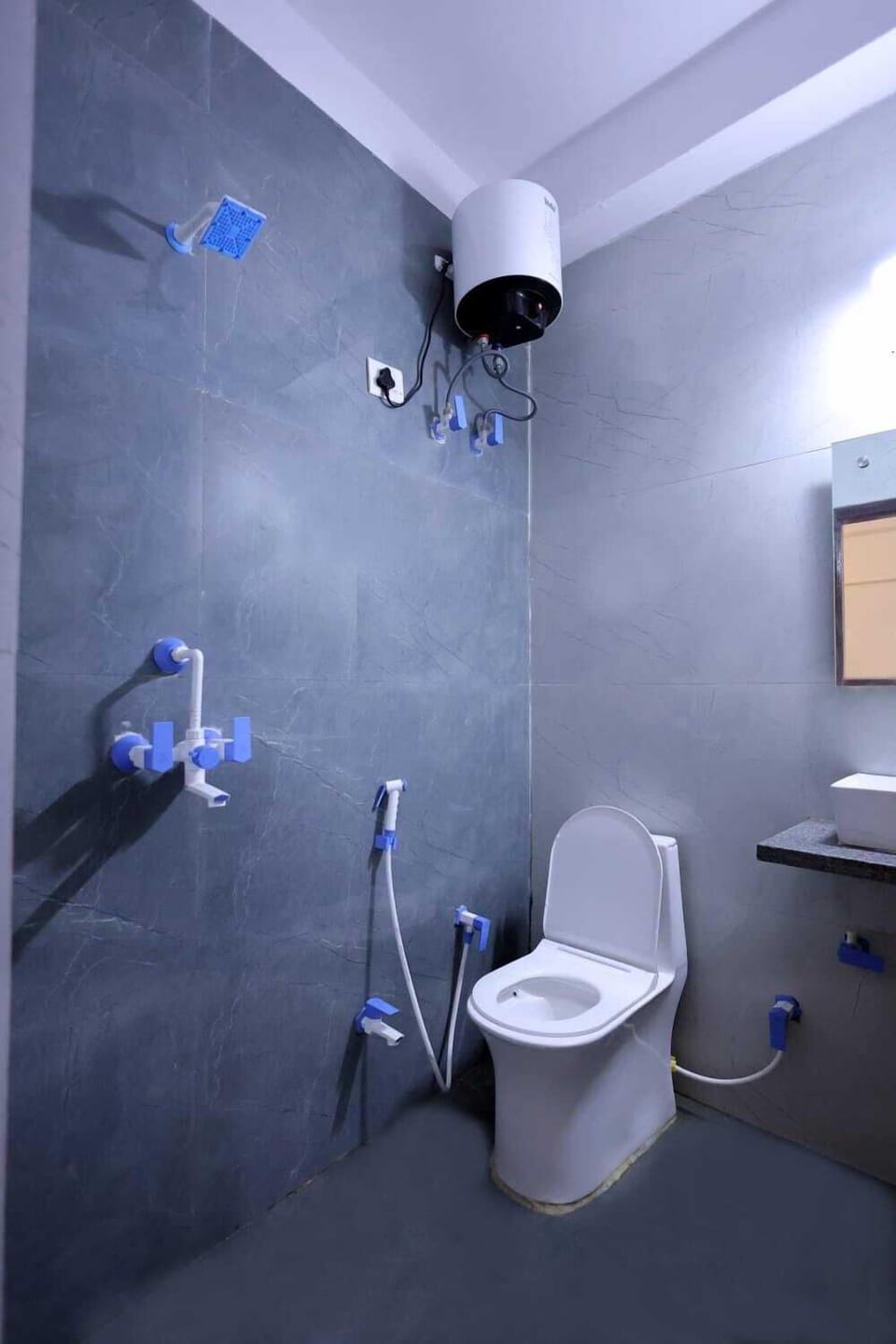 Shower, bathrobes, towels, soap