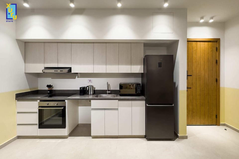 Basic Apartment | Private kitchen | Fridge, microwave, oven, stovetop