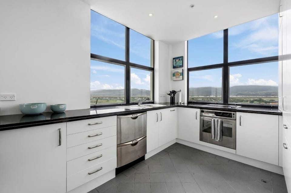 Panoramic Apartment, Ocean View | Private kitchen | Full-size fridge, microwave, oven, stovetop
