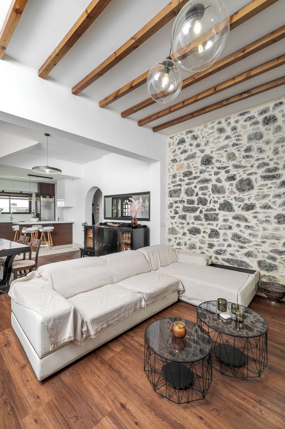 Traditional Villa, 2 Bedrooms, Private Pool, Sea View | Living area | 55-inch Smart TV with satellite channels, fireplace