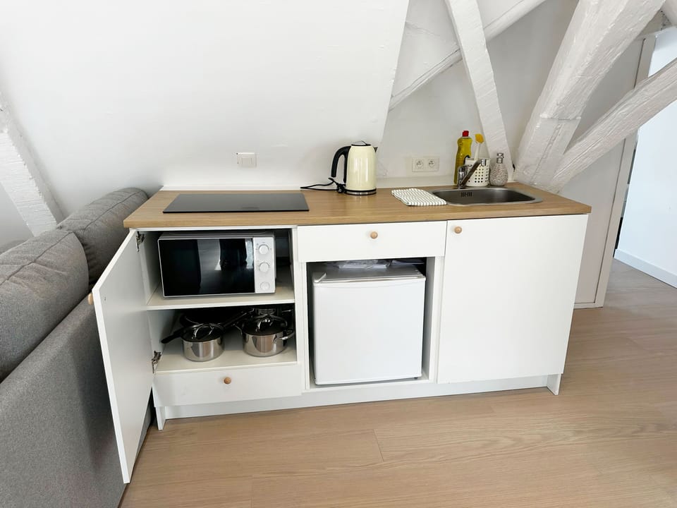 Basic Apartment | Private kitchen | Mini-fridge, microwave, stovetop, cookware/dishes/utensils