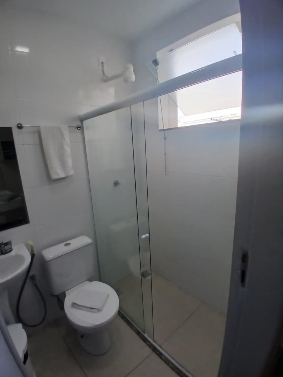 Shower, towels, soap, shampoo