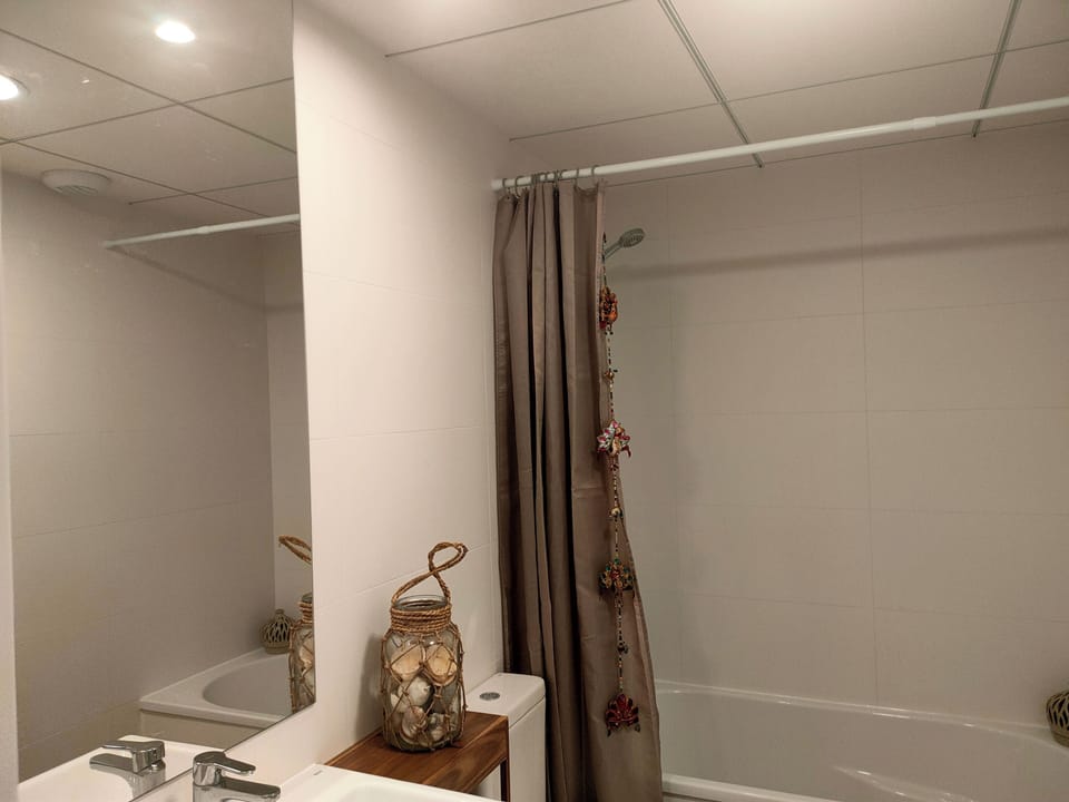 Combined shower/tub, deep soaking tub, hair dryer, towels