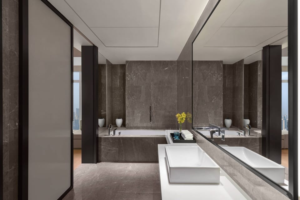 Room, 2 Double Beds, City View | Bathroom | Separate tub and shower, deep soaking tub, designer toiletries