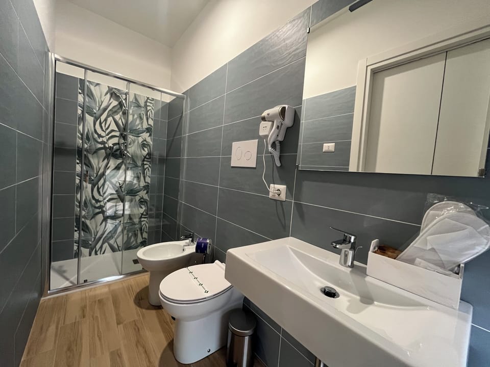 Standard Quadruple Room, Balcony, City View | Bathroom | Shower, hair dryer, bidet, towels
