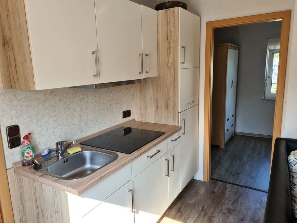 Family Apartment | Private kitchen | Shared fridge, microwave, highchair