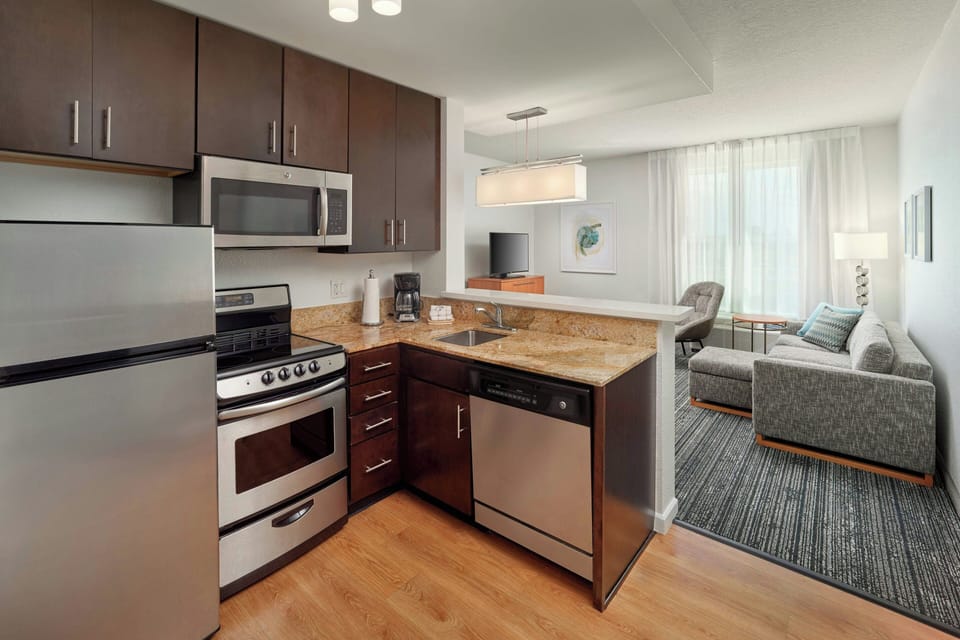 Premium bedding, desk, laptop workspace, soundproofing