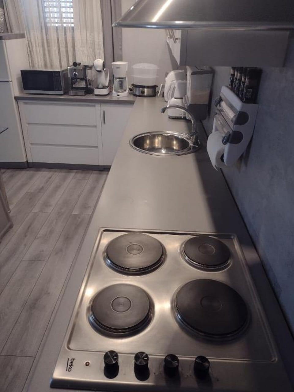 Apartment (A1) | Private kitchen | Fridge, microwave, oven, stovetop