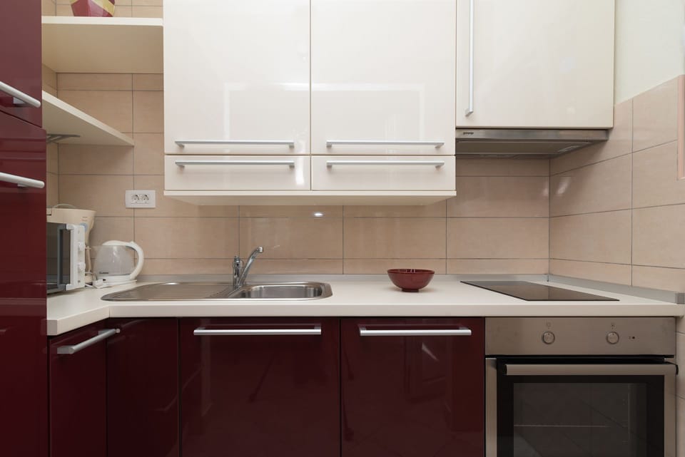 Apartment (A1) | Private kitchen | Fridge, microwave, oven, stovetop