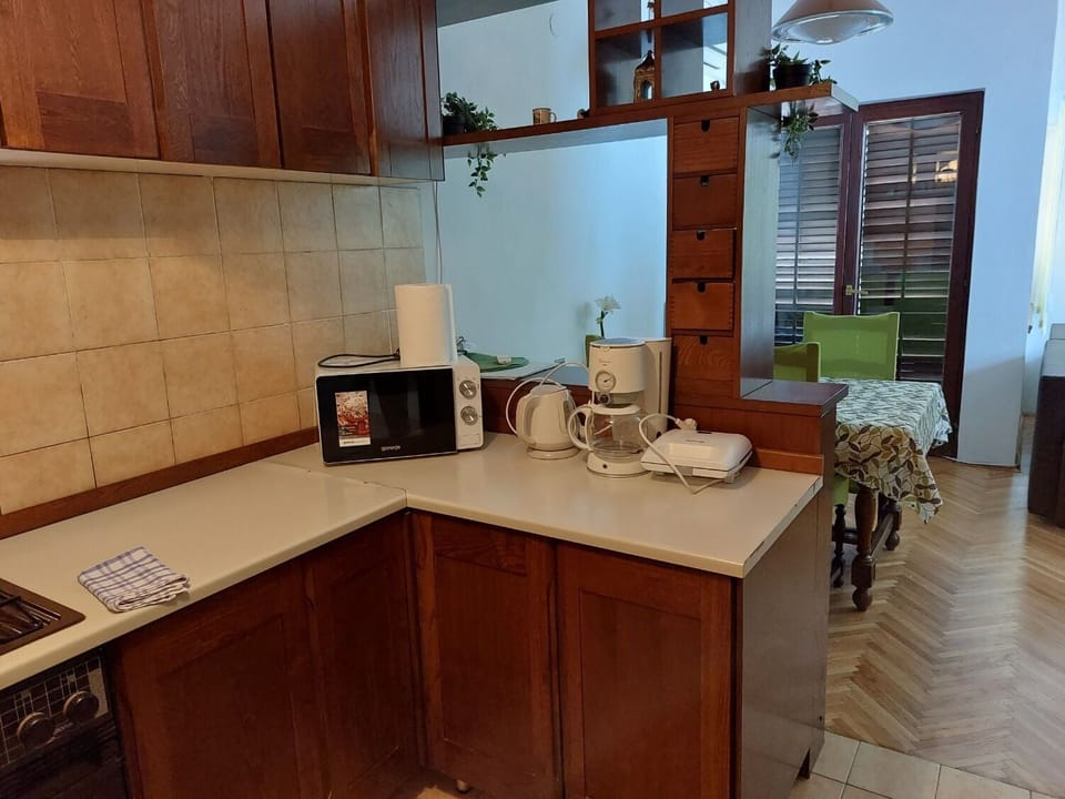 Apartment (A1) | Private kitchen | Fridge, microwave, oven, stovetop