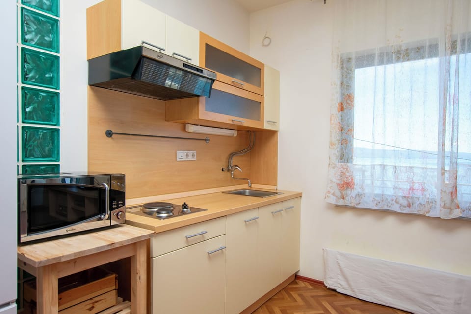 Apartment (A1) | Private kitchen | Fridge, microwave, stovetop, dishwasher