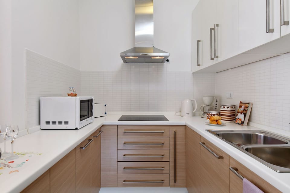 Apartment (A1) | Private kitchen | Fridge, microwave, oven, stovetop