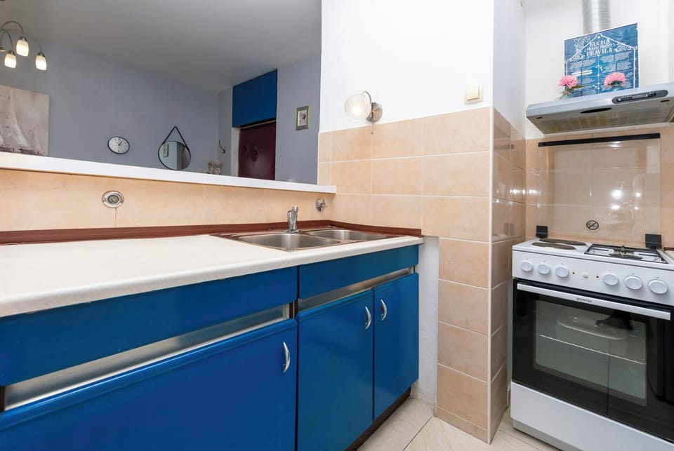 Apartment (A1) | Private kitchen | Fridge, microwave, oven, stovetop