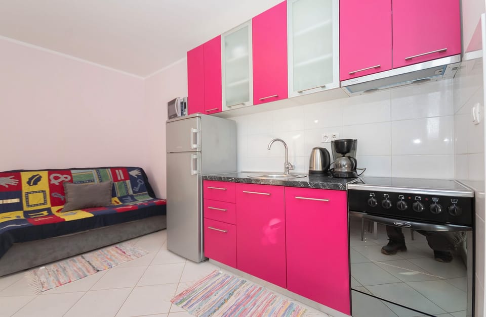 Apartment (A1) | Private kitchen | Fridge, microwave, oven, stovetop