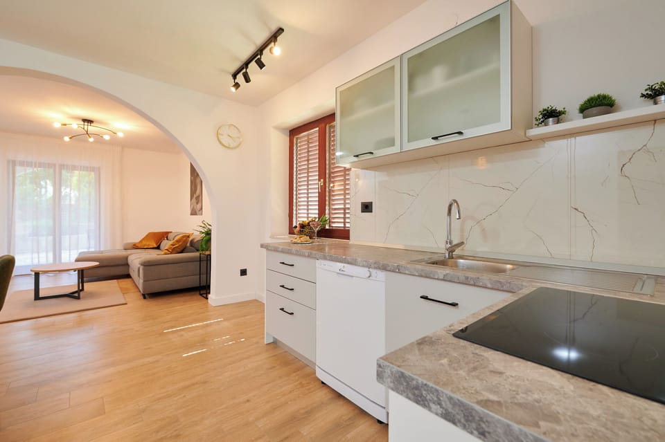 Apartment (A1) | Private kitchen | Fridge, microwave, oven, stovetop
