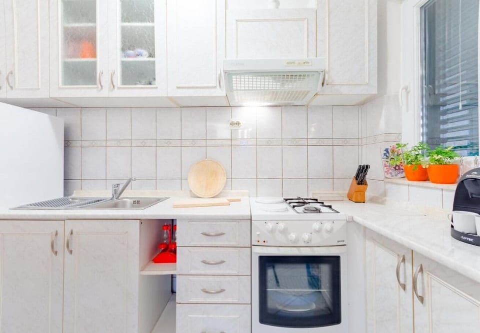 Apartment (A1) | Private kitchen | Fridge, microwave, oven, stovetop
