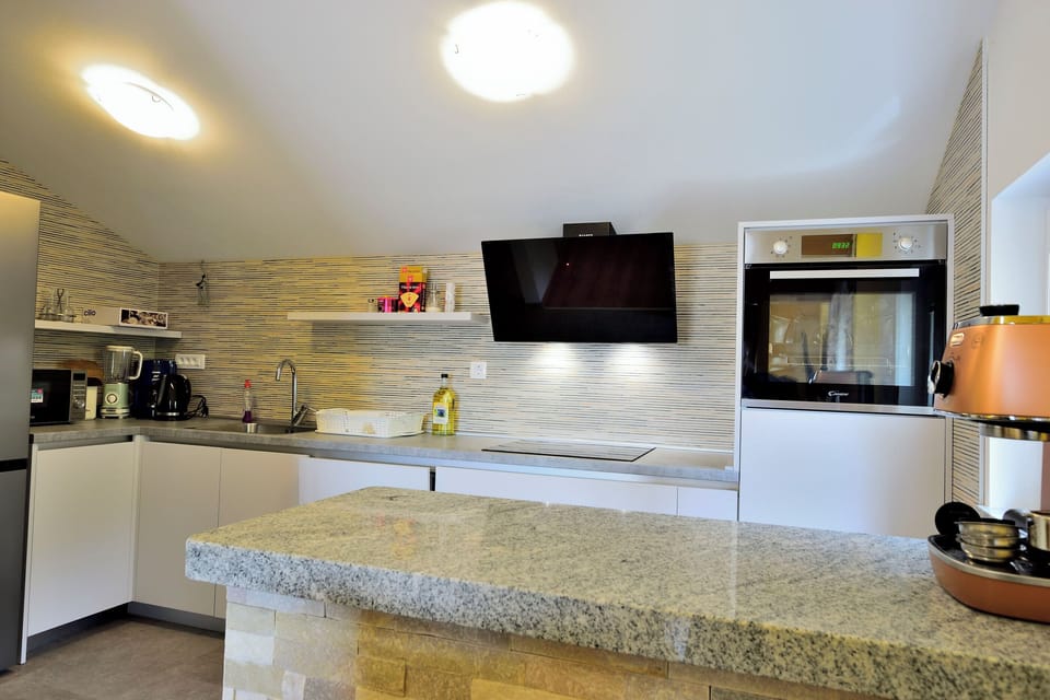 Apartment (A1) | Private kitchen | Fridge, microwave, oven, stovetop