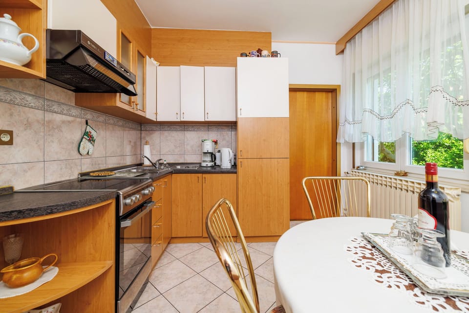 Apartment (A1) | Private kitchen | Fridge, microwave, oven, stovetop