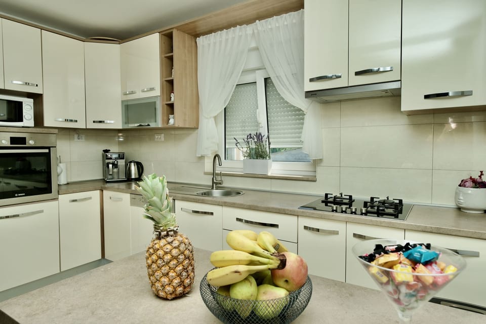 Apartment (A1) | Private kitchen | Fridge, microwave, oven, stovetop