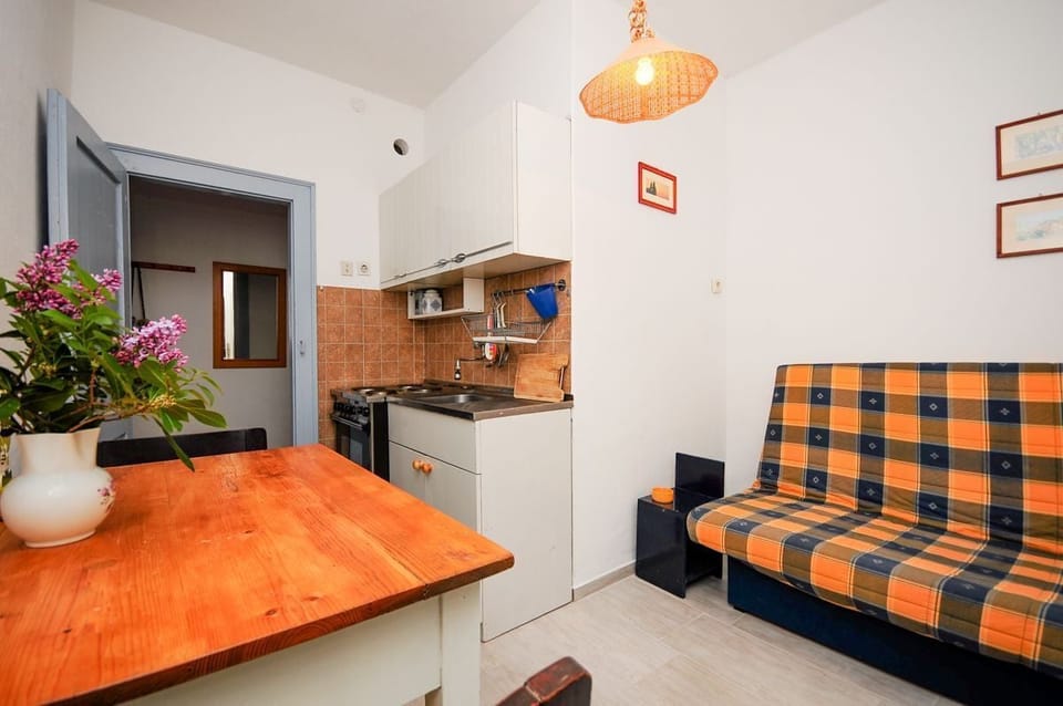 Apartment (A1) | Private kitchen | Fridge, microwave, oven, stovetop