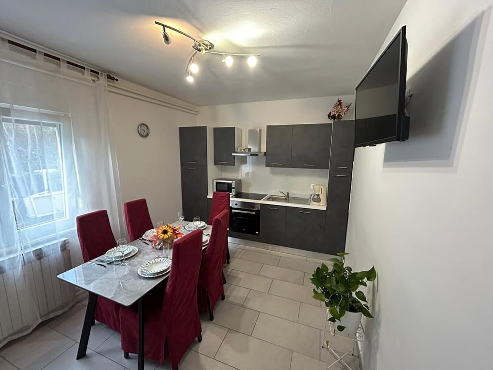 Apartment (A1) | Private kitchen | Fridge, microwave, oven, stovetop
