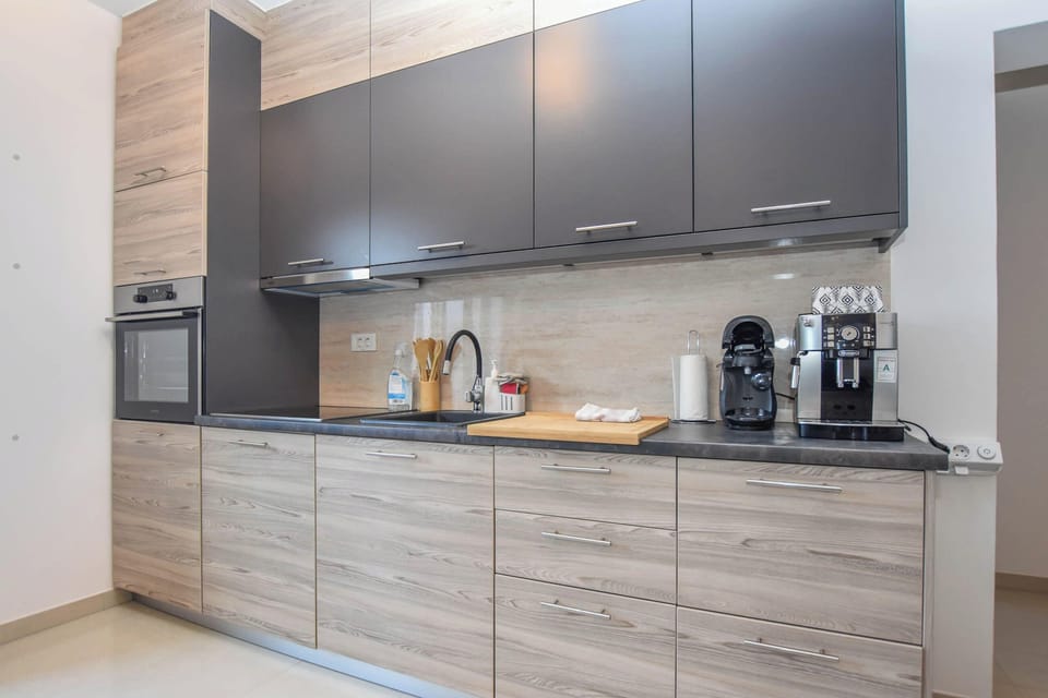 Apartment (A1) | Private kitchen | Fridge, microwave, oven, stovetop