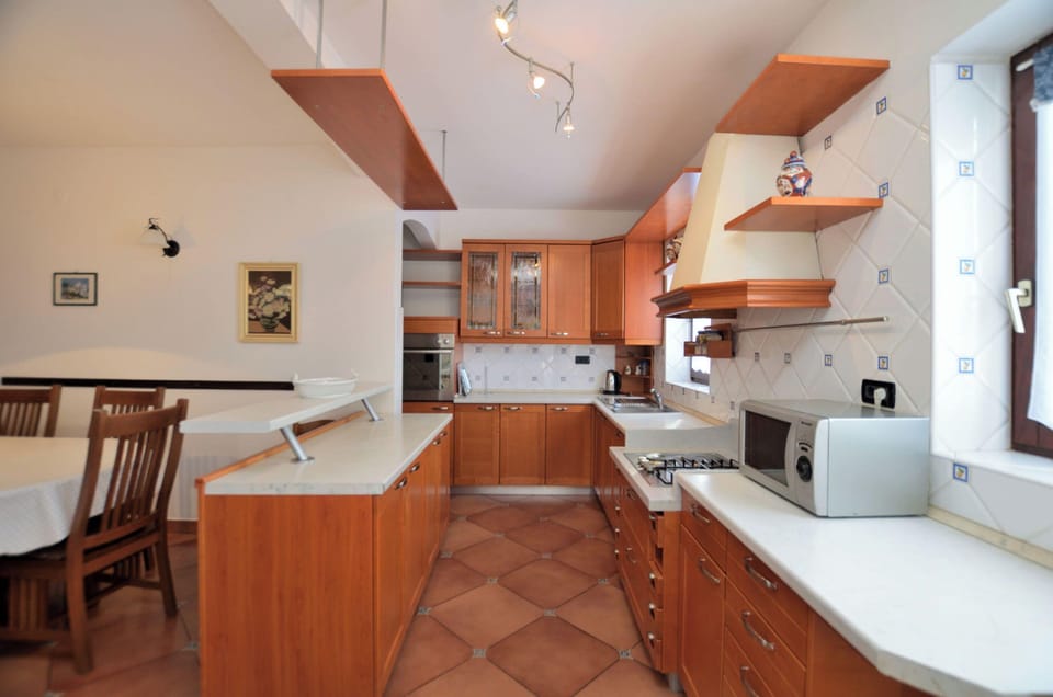 Apartment (A1) | Private kitchen | Fridge, microwave, oven, stovetop