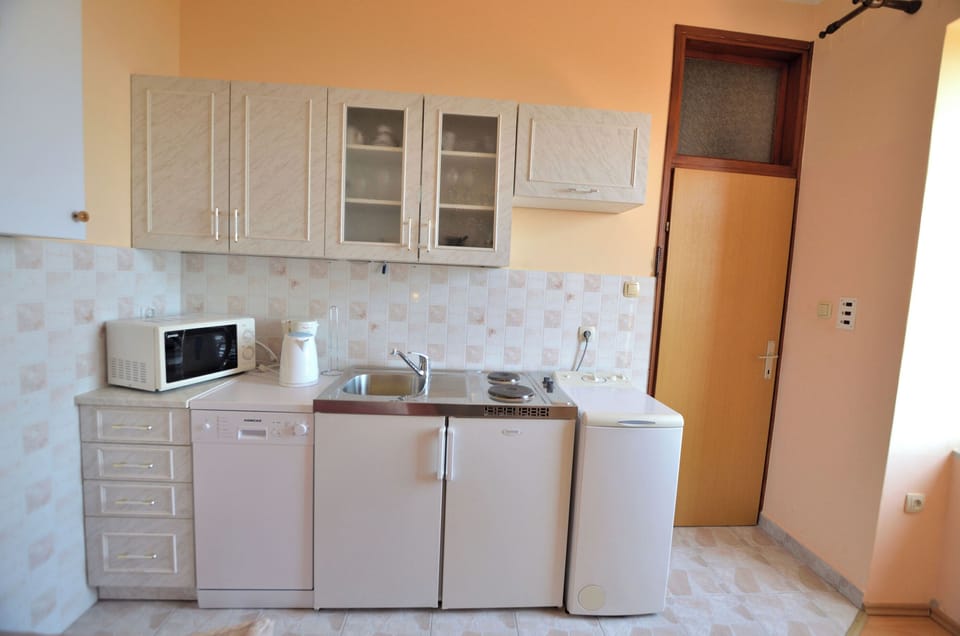 Apartment (A1) | Private kitchen | Fridge, microwave, stovetop, dishwasher
