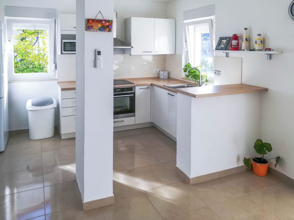 Apartment (A1) | Private kitchen | Fridge, microwave, oven, stovetop