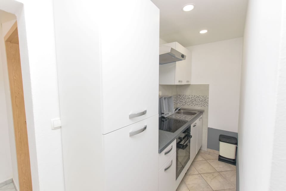 Apartment (A1) | Private kitchen | Fridge, microwave, oven, stovetop