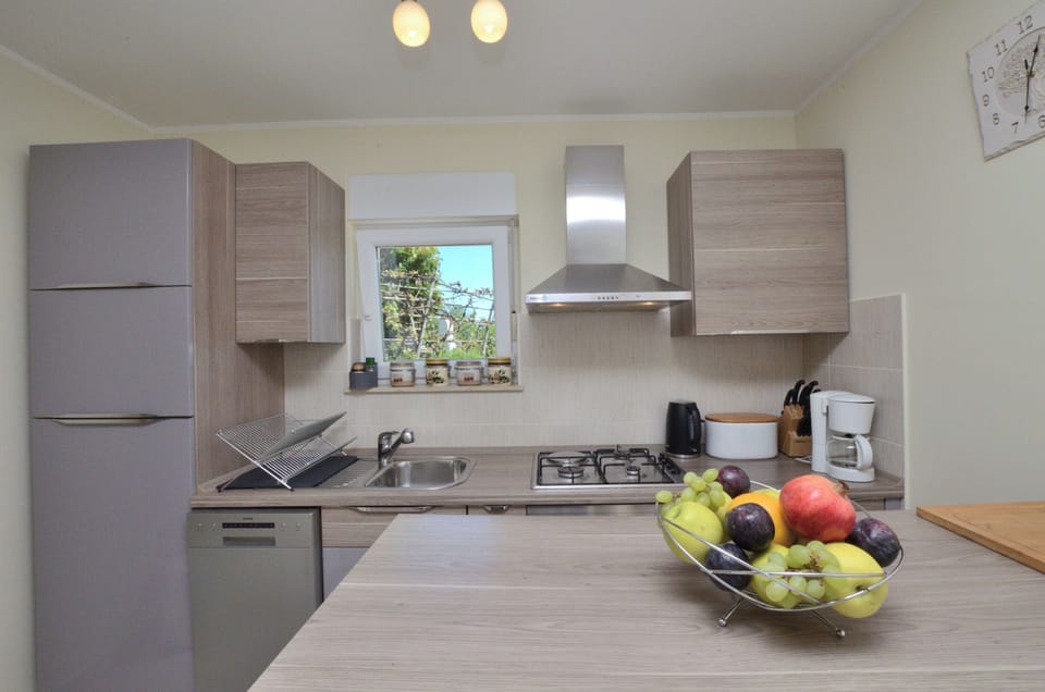 Apartment (A1) | Private kitchen | Fridge, microwave, oven, stovetop