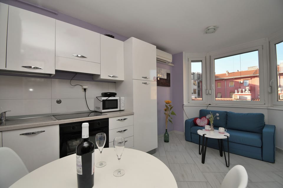 Apartment (A1) | Private kitchen | Fridge, microwave, oven, stovetop