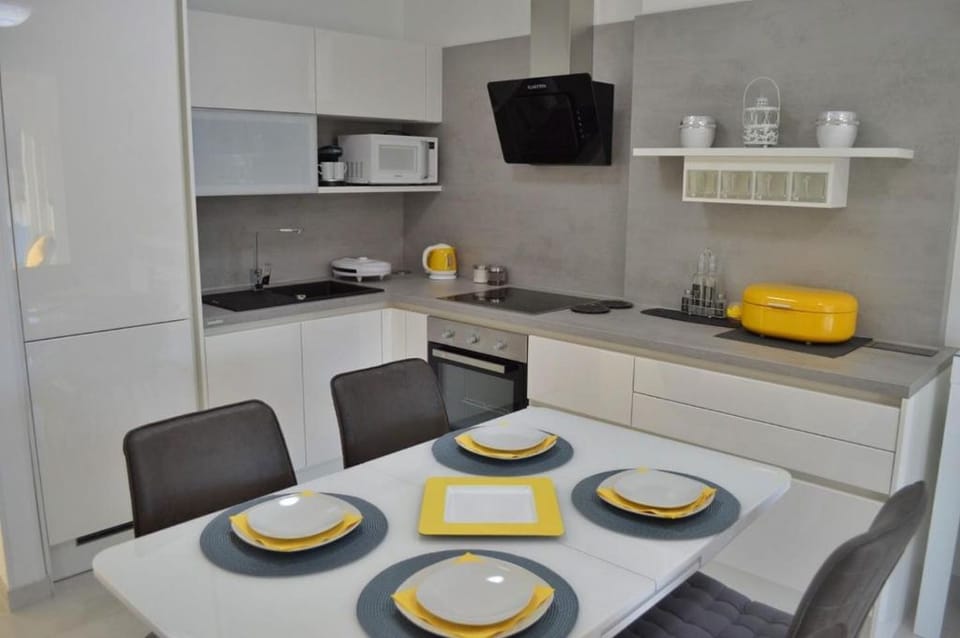 Apartment (A1) | Private kitchen | Fridge, microwave, oven, stovetop
