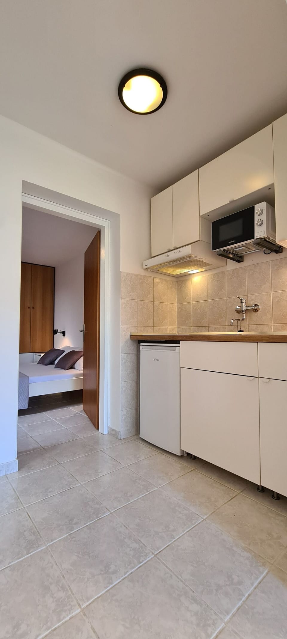 Apartment (A1) | Private kitchen | Fridge, microwave, stovetop, electric kettle