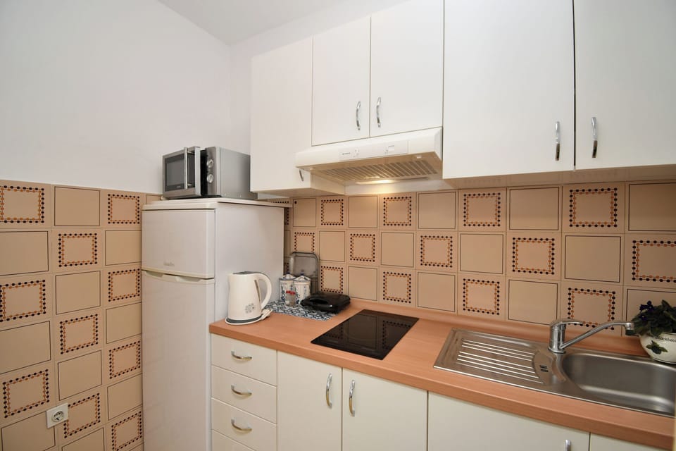 Apartment (A1) | Private kitchen | Fridge, microwave, stovetop, espresso maker